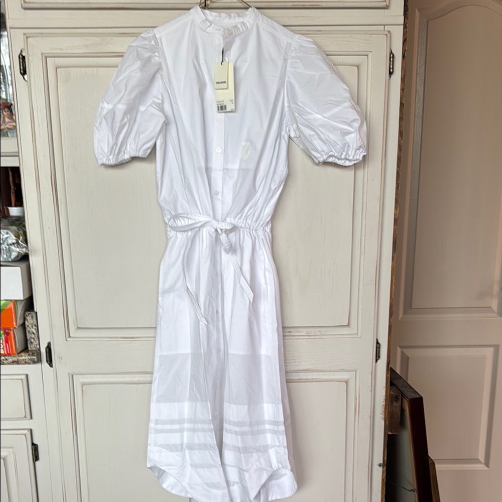 Zadig & Voltaire White Midi Sundress with Puff Sleeves